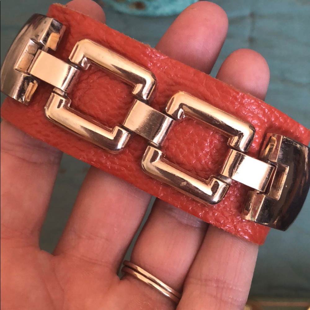 Orange leather cuff bracelet